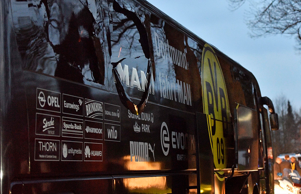 German police say 1 soccer player injured in bus explosion