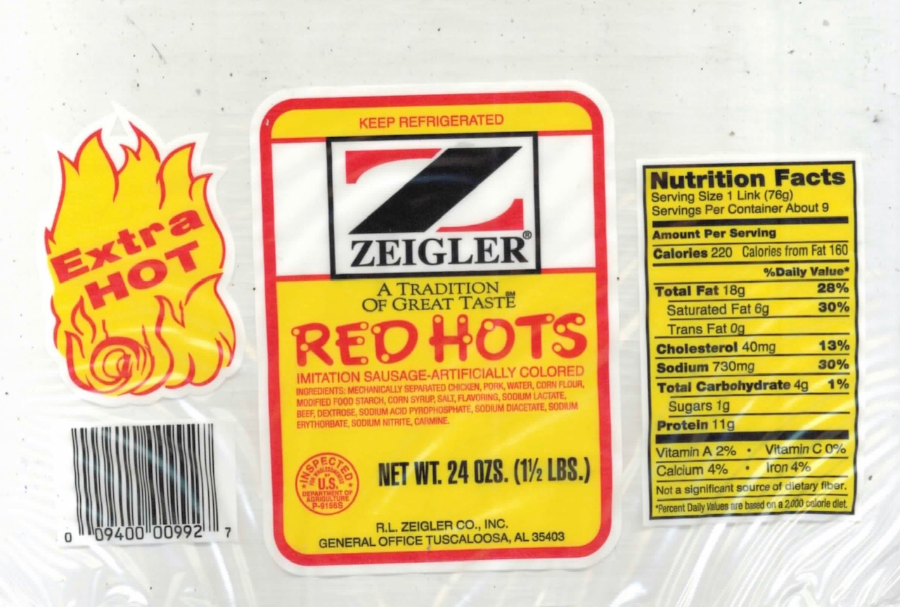 Zeigler recalls red hot sausage products